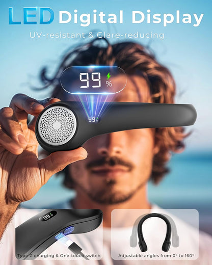 Skiennix Portable Neck Fan - 360° Cooling with LED Display & 3-Speed Adjustment | 4000mAh Rechargeable, Ideal for Travel