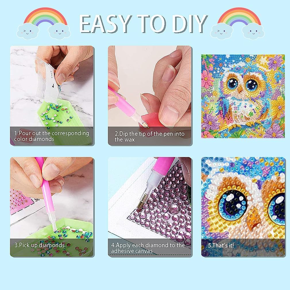 VividMeng 6 Pack Diamond Painting Kits for Kids Beginners, Cute Animals Diamond Art for Kids Ages 6-8-9-10-12 Girls Boys, Full Round Drill DIY Big Gem Art for Home Wall Decor and Gift 6x6inch