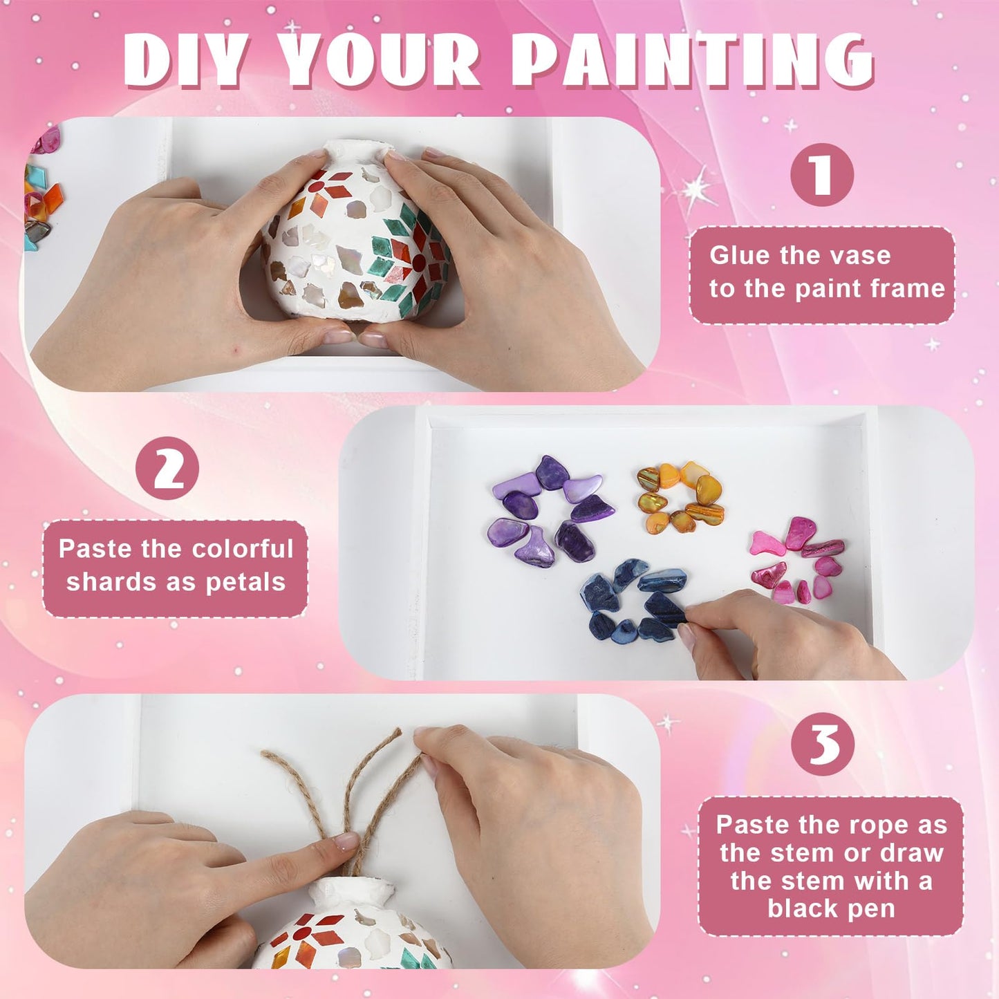 Fuyoooo 2 Sets DIY Vase Mosaic Painting Kit DIY Mosaic Arts and Craft Kits Tiles Crafts with Flower Accessories Creativity Handmade Artwork for Adults Gift Making Home Decoration(Vase Flower)