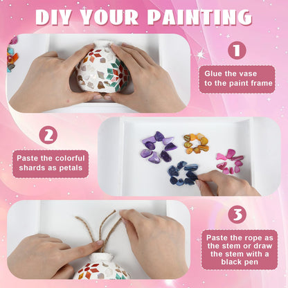 Fuyoooo 2 Sets DIY Vase Mosaic Painting Kit DIY Mosaic Arts and Craft Kits Tiles Crafts with Flower Accessories Creativity Handmade Artwork for Adults Gift Making Home Decoration(Vase Flower)
