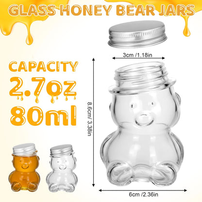24 Pack 2.7 oz Patelai Glass Bear Shaped Honey Jars with Lids Reusable Small Tilted Bear Glass Bottles Containers