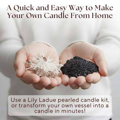 LILY LADUE Black Sand Candle Kit - 1Lb/16Oz Pearled Candles Sand and Wicks (24) with Platinum Holder, Unscented Aroma Beads, Reusable Pearled Candle Wax for DIY Home Kit, Powder Beads Refill Available