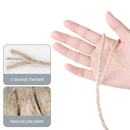Jute Twine 3 mmx109 Yard 3 Strand, Munzong Natural Handmade 3 Twisted Burlap Twine String for Crafts, Garden Hemp Rope for DIY Knitting Plant Hanger Gift Wrapping Bundling Packing Gardening Decor 100m