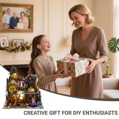 DIY Miniature House Kit, Book Nook Kit, Dollhouse for Adults to Build with LED Lights, Magic Castle, Prefab Haunted Model House, Birthday/Christmas (Huoluo Castle)
