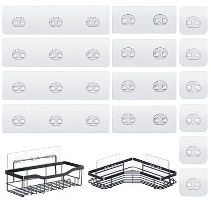 HOREAKHJ 14 Pack Shower Caddy Adhesive Replacement, Strong Adhesive Hooks, Waterproof Shower Adhesive Strips, No Drilling, for Bathroom Storage Shelves and Kitchen Racks