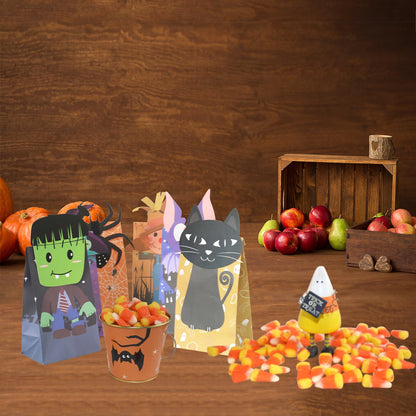 Haobell Halloween Treat Bags - 24pcs Trick or Treat Goody Bags with 24pcs Stickers, Gift Bag for Halloween Kids Party Supplies