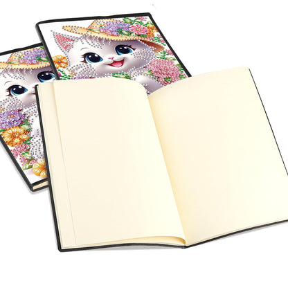SHEGZHUC Diamond Painting Notebook Journal A5 Blank 14.5x21cm/5.7×8.26in Diamond Painting Composition Journaling Notebooks Notepad Sketchbook Diary Special Drills Girls Gifts || Cat Animal Flowers