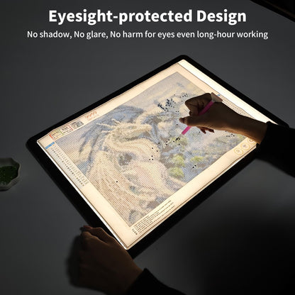 Rechargeable A4 Light Board for Diamond Painting, 9000 Lux Tracing Light Box with Side Physical Buttons, 3 Colors and 6 Levels of Brightness, LED Light Pad for Diamond Art, Drawing, Weeding Vinyl