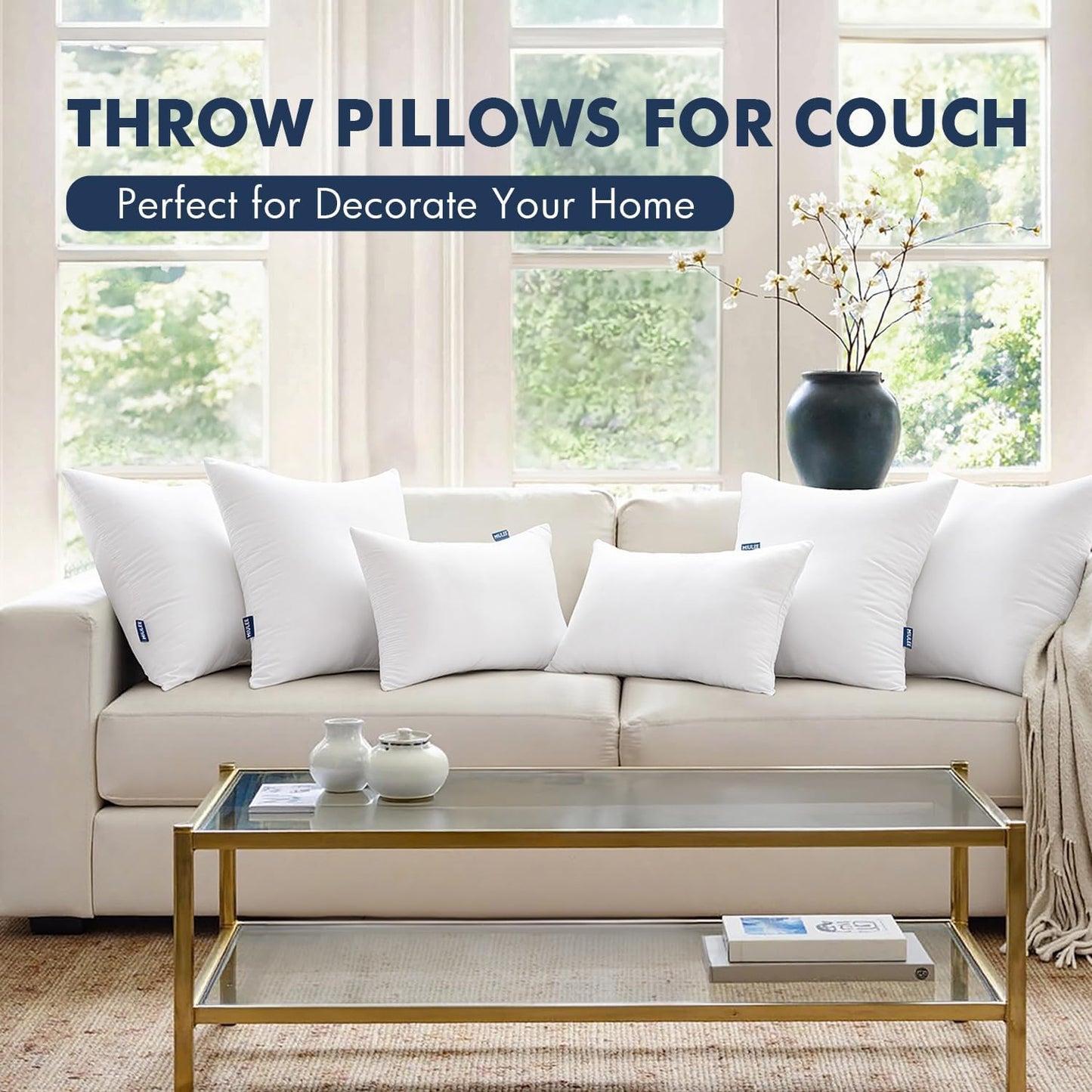 MIULEE Throw Pillow Inserts - Pack of 2, 26x26 Inch, 100% Virgin Fiber Filling for Bed & Couch