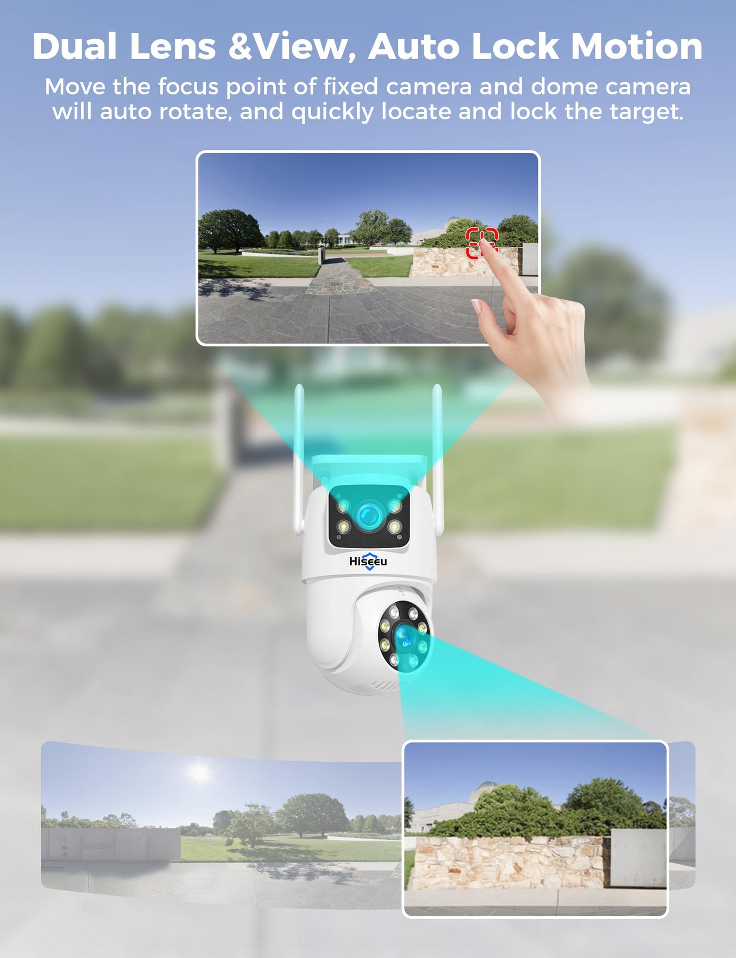 Hiseeu Wireless Security Cameras Outdoor, 5G & 2.4G WiFi Pro, Wireless Home Security Camera System, Dual Lens, 360° Pan & Tilt, Auto Tracking, Color Night Vision, 1TB HDD No Subscription, Need Plug In