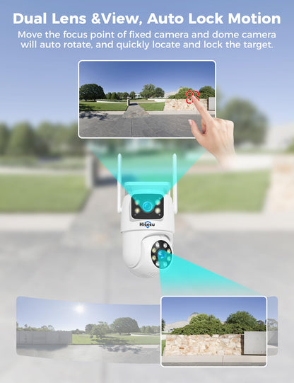 Hiseeu Wireless Security Cameras Outdoor, 5G & 2.4G WiFi Pro, Wireless Home Security Camera System, Dual Lens, 360° Pan & Tilt, Auto Tracking, Color Night Vision, 1TB HDD No Subscription, Need Plug In