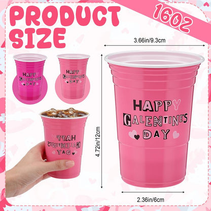 Yungyan 50 Pcs Galentines Day Plastic Cups Galentine's Day Gifts Party Favors 16 oz Reusable Pink and Hot Pink Heart Tumblers Bulk for Women Girl Lady Friend Cold Drink Party Favor Decoration