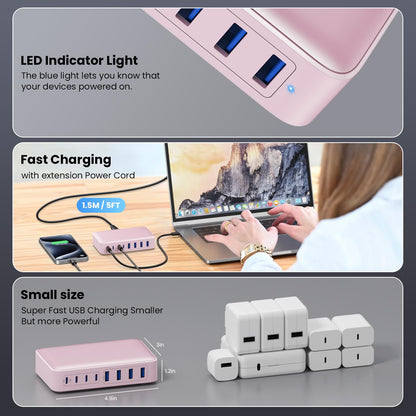 USB C Charger 200W USB C Charger Block,Upgraded GaN III 8-Port Fast Charging Station Hub,PD 65W Laptop Charging Adapter Compatible with MacBook Pro/Air,DELL,Steam Deck,iPhone 16/15/14,Galaxy S23/22
