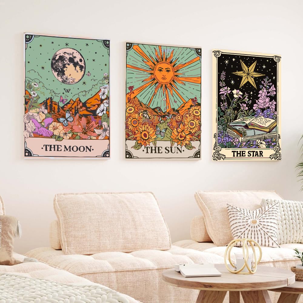 igoodom 6 Pack Paint by Numbers for Adults, 25x35cm DIY Acrylic Canvas Painting Kit, Sun and Moon Star Paint by Number Set for Beginners & Home Wall Decor