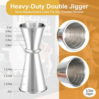 Lexenic 1oz 2oz Japanese Jigger, 7 Measurements Inside, Premium Stainless Steel Heavy-Duty Bar Accessories, Pack 2