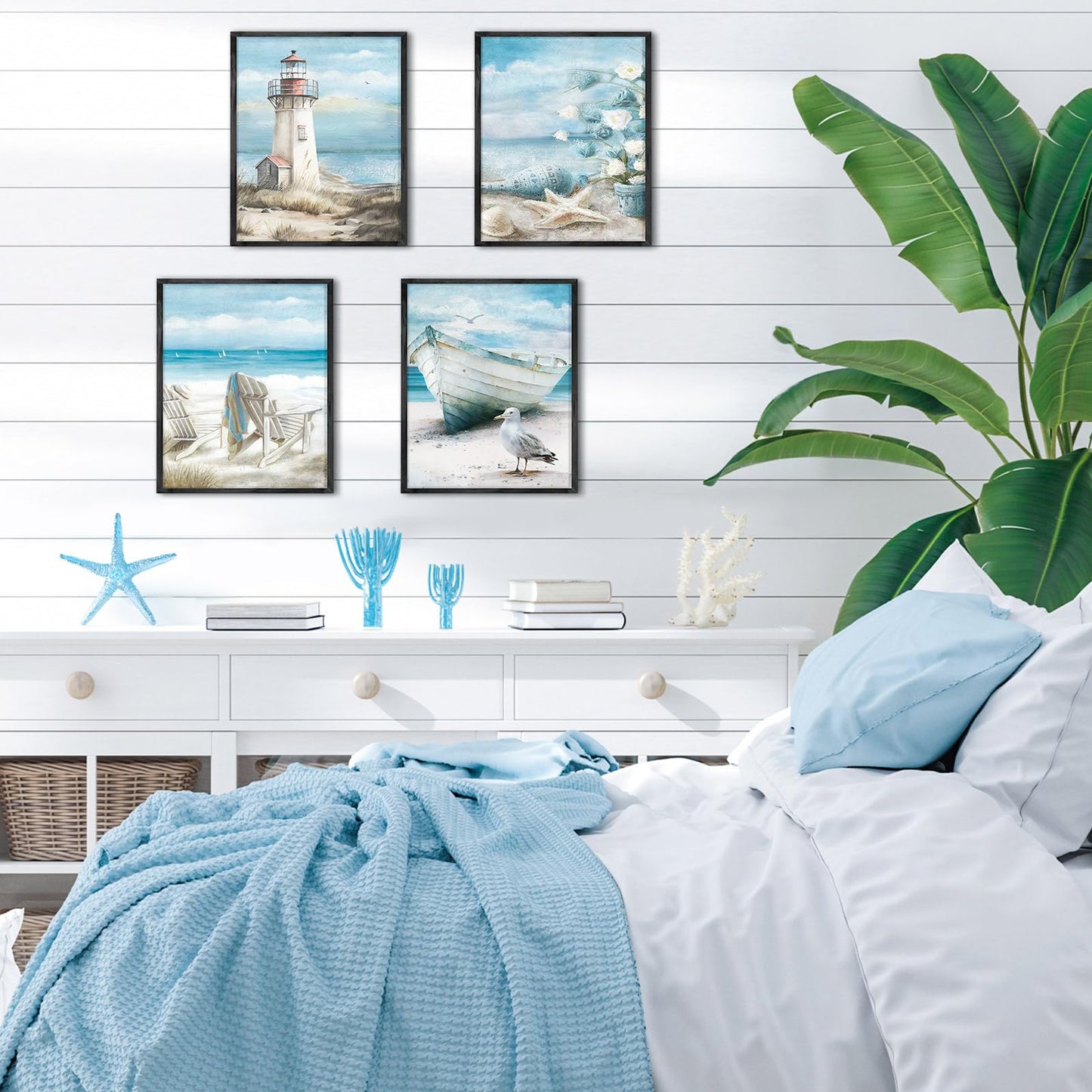 Yeaqee 4 Pcs Diamond Art Kits DIY Painting for Adult Aesthetic Wall Diamond Crafts Aesthetic Room Decor Cute Painting Pictures 5d Craft Wall Decor for Home 10 x 11.8''(Beach)