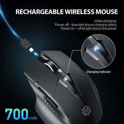INPHIC Wireless Mouse Rechargeable, Battery Visible, 2400 DPI, 6 Buttons, Ergonomic Large Mouse for Laptop, Computer, Mac, PC etc.