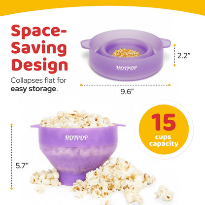 The Orginal HotPop Silicone Popcorn Maker - Microwave Popcorn Popper with Handles - Collapsible Bowl, Heat-Resistant, Easy to Clean, Ideal for Family Movie Nights, 15-Cup Capacity - Red