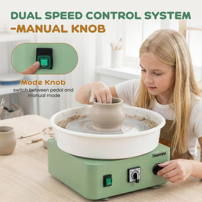 Huanyu Tabletop Pottery Wheel Machine for Adults 12" Bat System Manual & Foot Pedal Control Electric Ceramic Wheel Forming Machine Art Clay DIY Sculpting Tool Kit