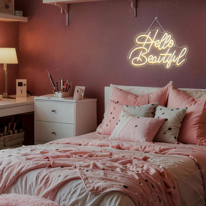 LooKLight Hello Beautiul Neon Sign,Warm White Neon Light Sign,Letters Wedding Neon Signs for Wall Decor,USB Powered Led Light Up Signs For Wedding Party Bedroom Birthday Beauty Salon