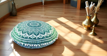 22" CRAFT KALA IN Round Mandala Floor Pillow Cushion Cover Seating Throw Cover Hippie Decorative Bohemian Ottoman Poufs