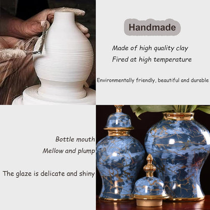 Vases Ginger Jar, Blue Pattern Ceramic Modern Handcraft Vase with Lid, for Home Office Kitchen Party Wedding(48x26cm)