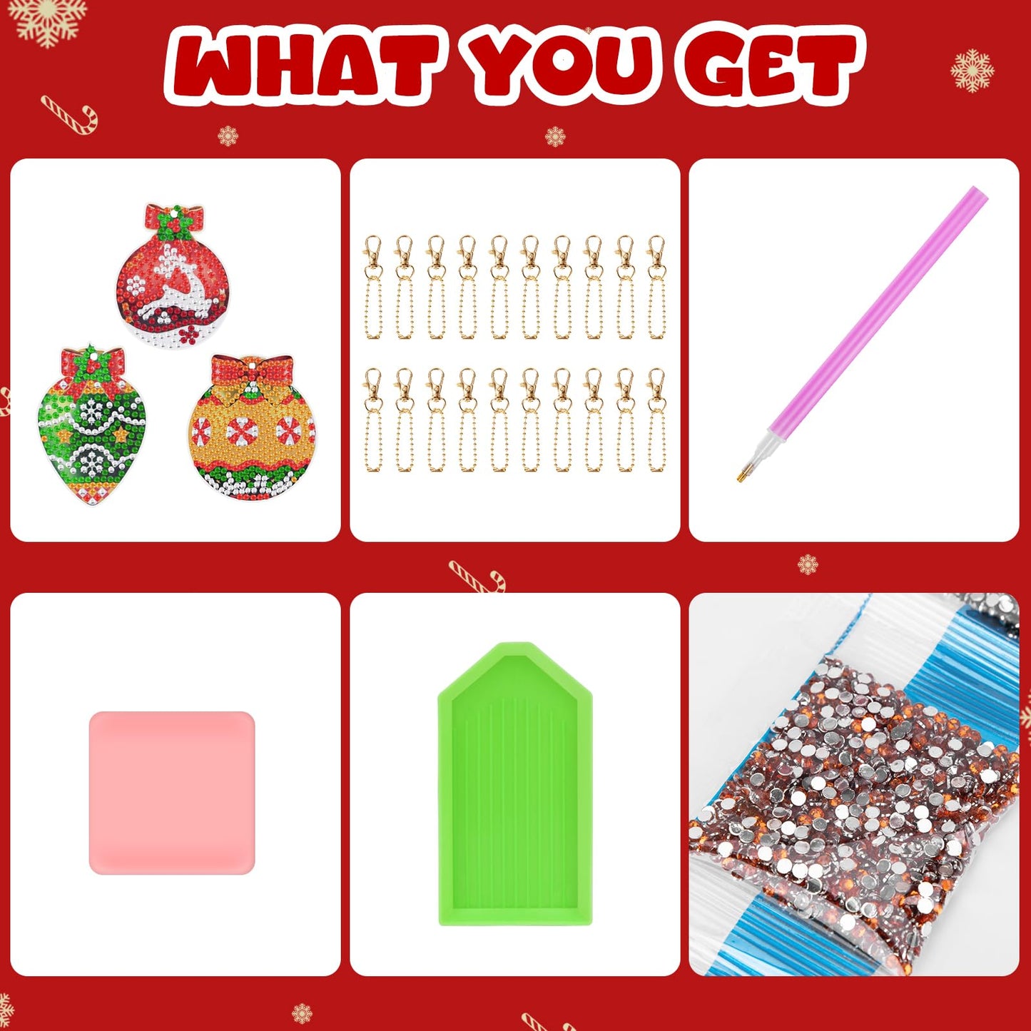 20Pcs Christmas Diamond Painting Kits Keychains, 5D DIY Diamond Art Kit for Kids Adults, Christmas Ornaments Art Pendants, Keychain Crafts, Festive Decorations, Arts Crafts Holiday Gift Set with Tools