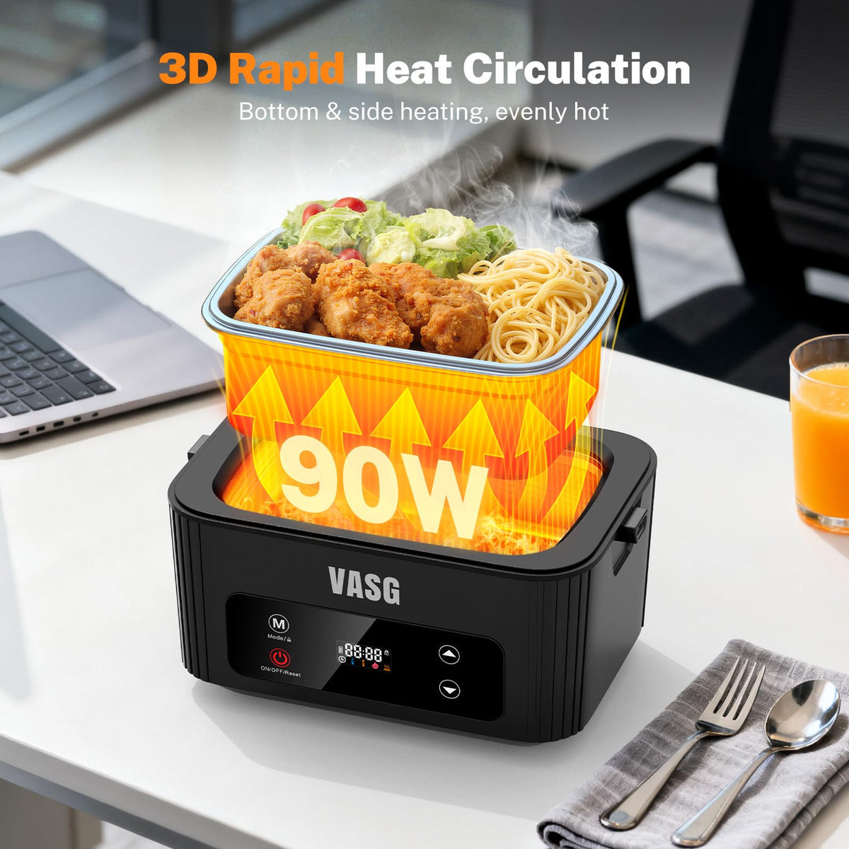 VASG 2026 Upgraded Cordless Heated Lunch Box for Adults, XXL 5.1-Cup Electric Lunch Box with 360° Surround Rapid Heating, 12000mAh Portable Food Warmer with Timer, LCD Display for Office & Car
