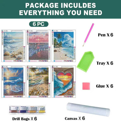 mrpwnle 6 Pack Diamond Art Kits for Adults, Landscape Diamond Painting Kits for Adults, 5D DIY Round Full Drill Gem Art Diamonds Dots Crafts, Home Decor Gift 12x16in (Beach, Sunset, Sunny)