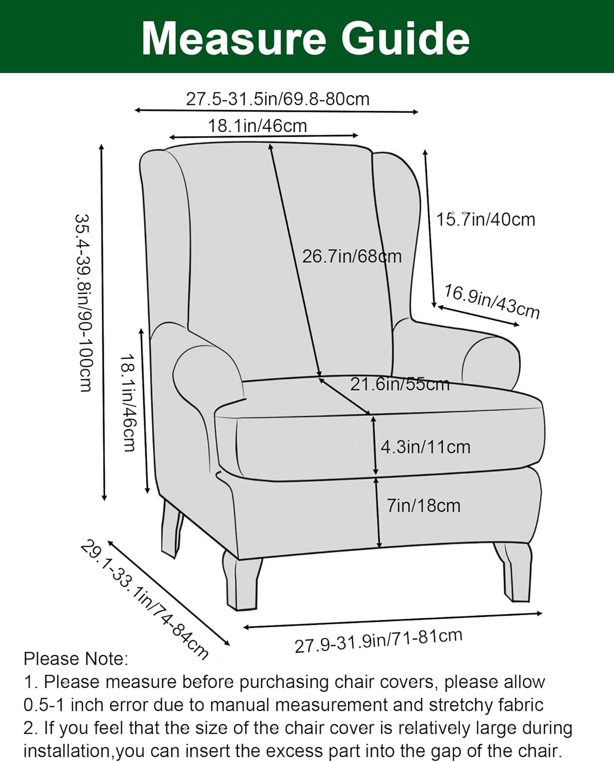 2 Chair,A02 CRFATOP Printed Wing Chair Slipcovers Piece Stretch Wingback Chair Cover Spandex Fabric Wingback Armchair