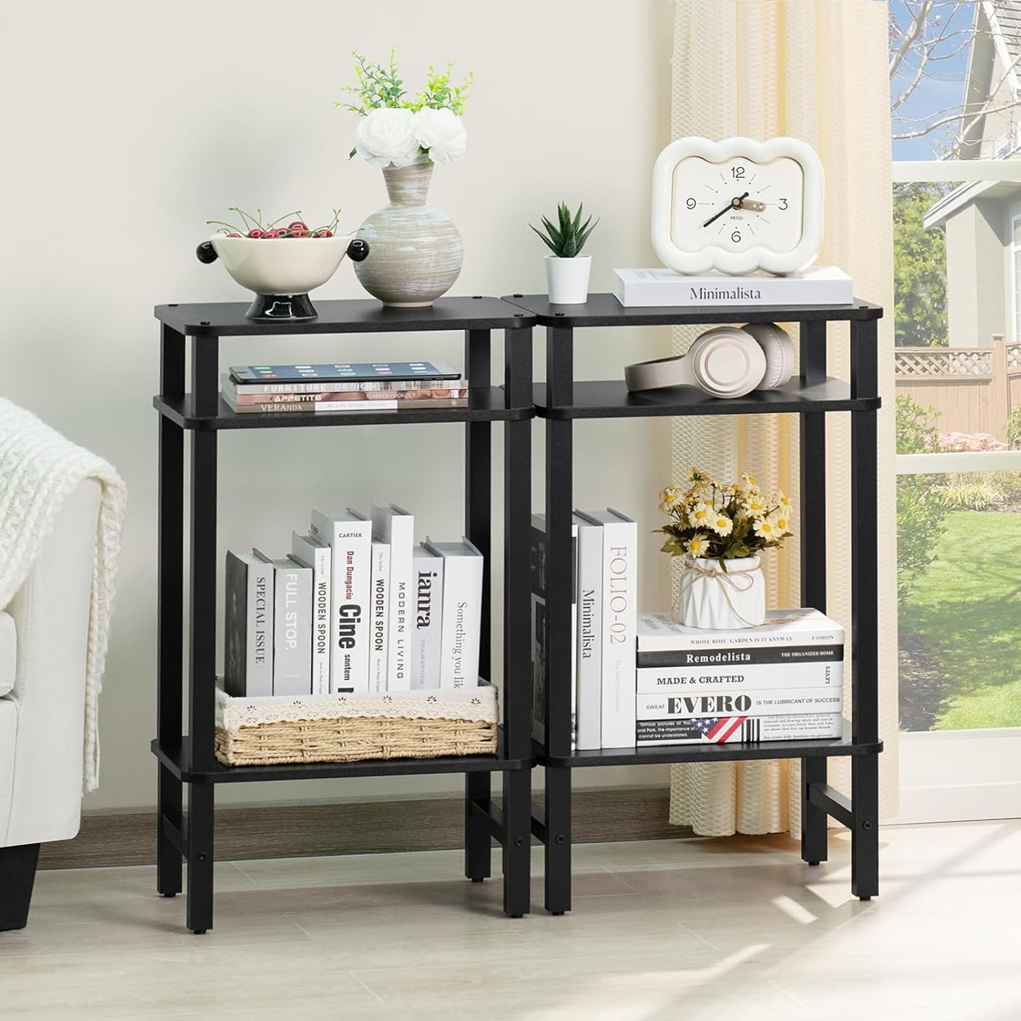 3-Tier YUFAM Side Table End Table Tall Night Stand for Living Room Bedroom Bathroom Office Furniture Black