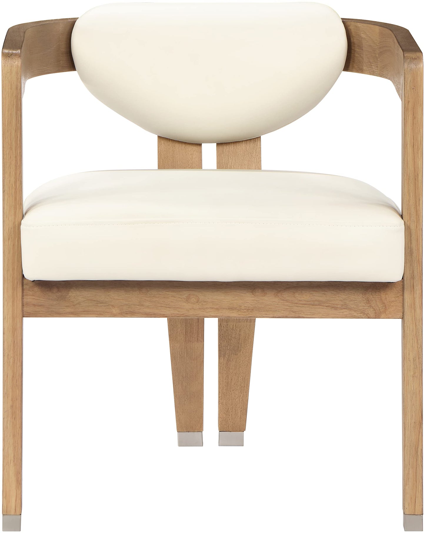 Meridian Furniture 564Cream-C Carlyle Collection Modern | Contemporary Dining Chair, Solid Wood Brushed Natural Finish, Soft Cream Vegan Leather, Brushed Chrome Accents, 24" W x 23.5" D x 29" H, Cream