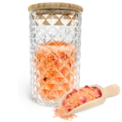 Pesilo 1200ML/42OZ Acrylic Bath Salt Jar, Clear Bath Salt Container with Wooden Scoop and Lid, Large Airtight Storage Canister for Bathroom Kitchen Tea Candy Spice, Bathtub Accessories for Women