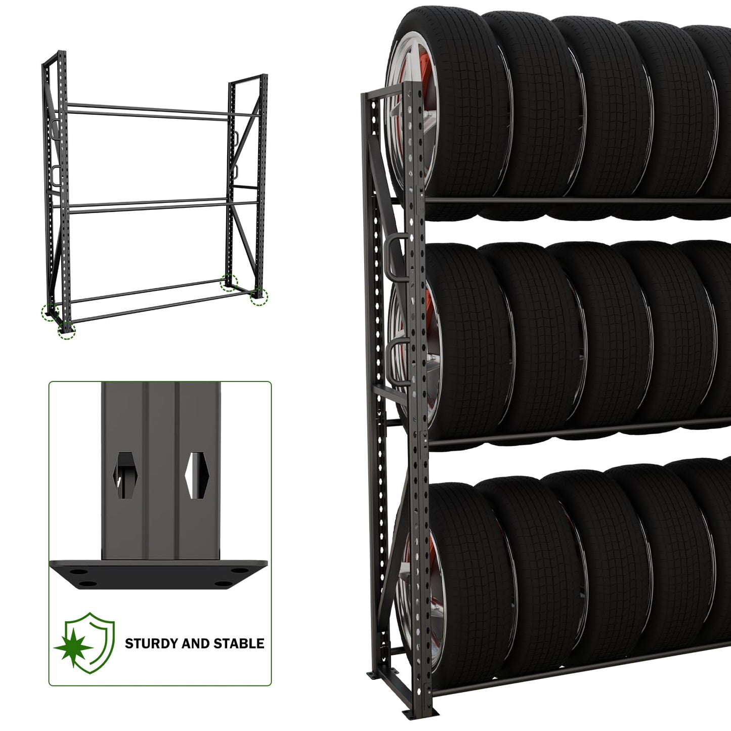 ZUIWAN Large 83" H 3-Tier Tire Stationary Rack for Garage - Heavy Duty 2200LBS Capacity Adjustable Metal Tire Storage Rack for Indoor and Outdoor Use