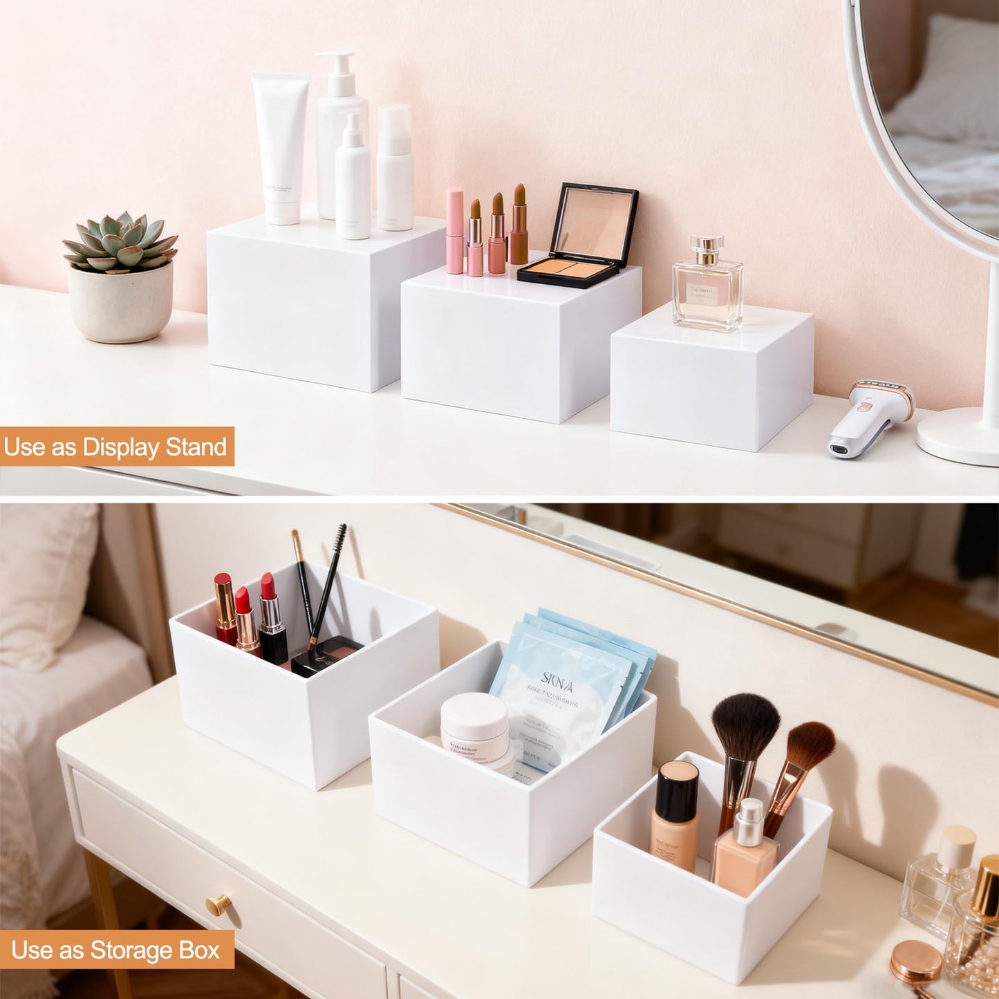 6 Pcs Buffet Risers, Acrylic Food Risers for Buffet Table, 6 Sizes (5x6x6.8x7x7.5x8 Inch) Display Stand Shelf for Party Catering Dessert Collectibles - Stackable Cube Boxes Display with Hollow Bottoms