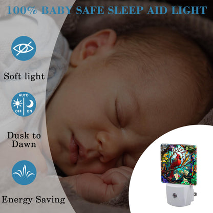 Uiaoiais Plug in Night Lights Christmas Stained Glass Cardinal Bird Nightlight Plug Into Wall Dusk to Dawn Sensor LED Night Light for Kid Girls Boys Room Decor,Hallway,Kitchen,Bathroom,Nursery,Stairs