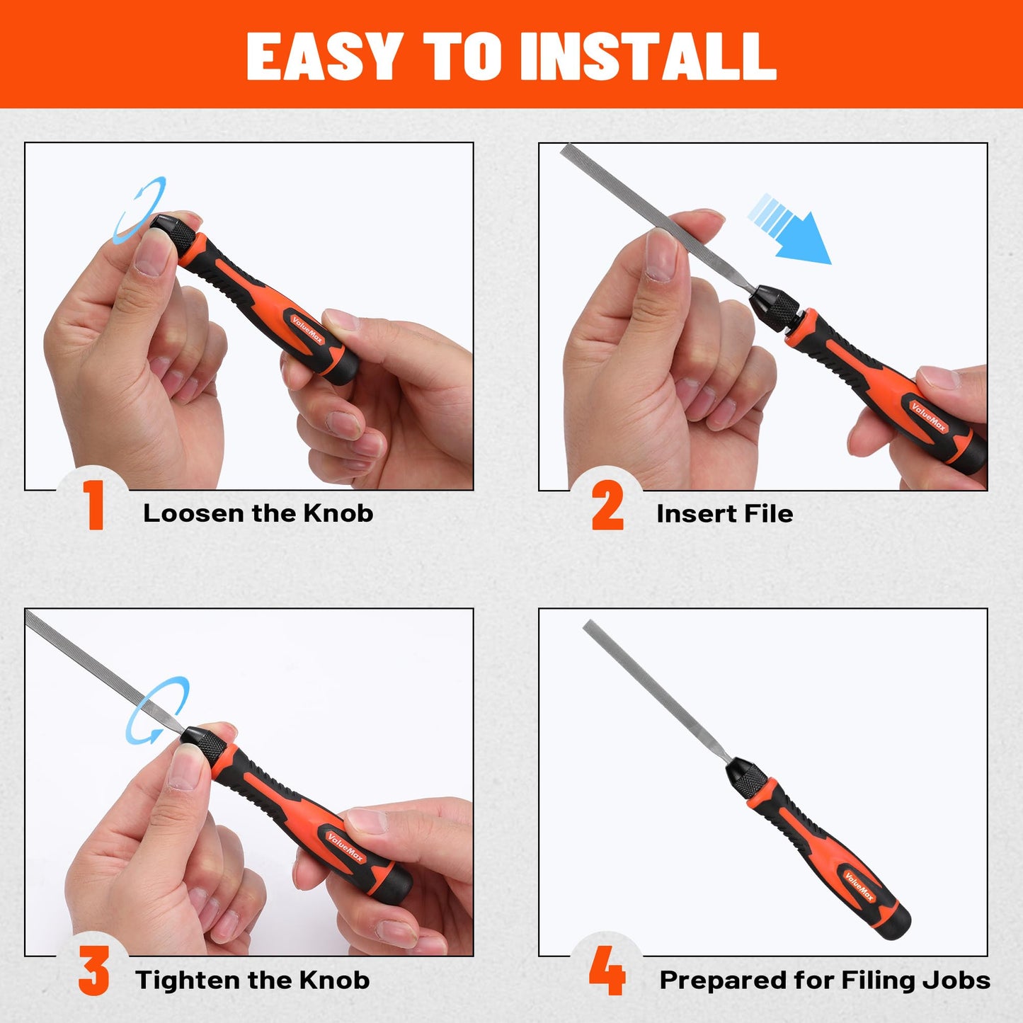 ValueMax 7PCS Interchangeable Needle File Set, Small File Set Includes Flat, Flat Warding, Round, Half-Round, Square, Triangular File and A Handle, Suitable for Shaping Metal, Wood, Jewelry, Plastic