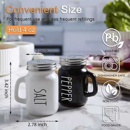 Salt and Pepper Shakers Set, ZOSUJO 4 oz Cute Salt Pepper Shaker, Kitchen Decor for Home Restaurants Wedding, Glass Black White Shaker Sets with Stainless Steel Lids