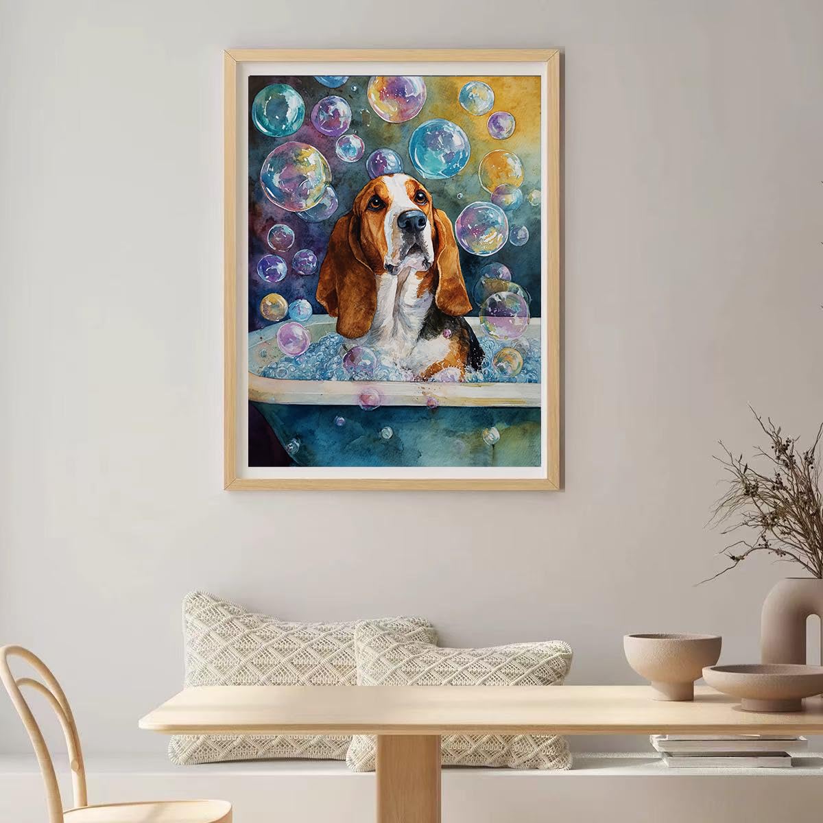 CDYCNXZ Basset Hound Dog 5D Diamond Painting for Adults, Dog in Bathtub Full Round Drill Diamond Art for Beginners Gem Painting Crafts Bathroom Wall Decor 12x16 inch