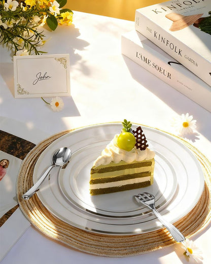 Goodluck 400PCS Elegant Silver Disposable Plastic Dinnerware Set for 40 Guests, Include: 80 Plates, 40 Place Cards, 40 Cups, 80 Spoons, 80 Forks, 40 Knives, 40 Napkins for Weddings/Parties/Graduation