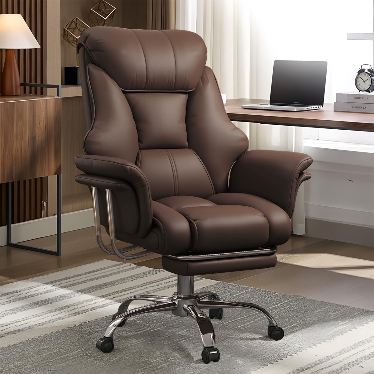 SJZNOI Big and Tall Office Chair Wide Seat Ergonomic Leather Executive Desk Chair with Leg Rest, Heavy-Duty 550 lbs Adjustable Height Computer Gaming Chairs