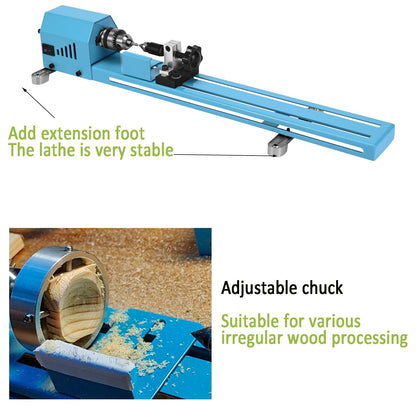 Mini Wood Lathe Machine Multi-Purpose Upgraded And Lengthened Processing Diameter 11inch Support Turning Cutting Sanding Polishing Wood, Professional Customized Tool Accessories