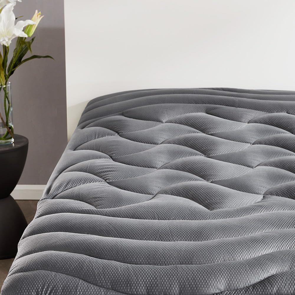 SLEEP ZONE Full Size Cooling Mattress Topper, Premium Zoned Cool Mattress Pad Cover (Grey, Full)