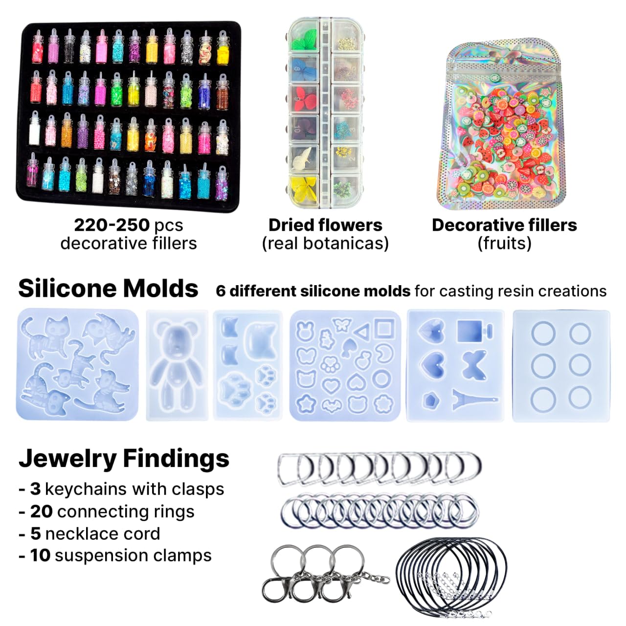 ESAM Group 300 Piece UV Resin Jewelry Making Kit for Kids, Teens & Beginners – Complete Starter Set with UV Lamp, 6 Silicone Molds, 48 Glitter Jars, Pigments, Dried Flowers & Tools