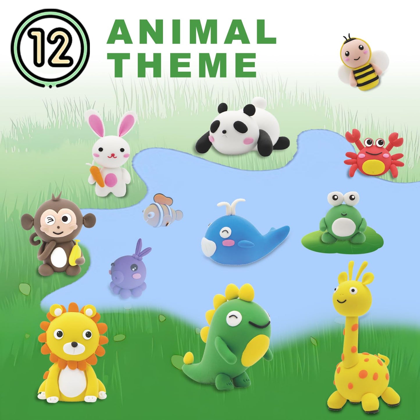 Air Dry Clay Kit for Kids: 12 Animals Modeling Magic Clay Set with Sculpting Tools and Tutorials Safe Non-Toxic & Light Soft DIY Art Craft Molding Clay School Class Home Party Gifts for Boys Girls