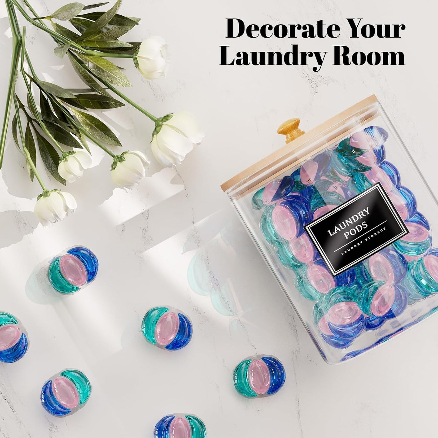 HomePekite 2 Pack Glass Laundry Pods Container, Clear Laundry Room Organization Containers with Lids & Labels, Powder
