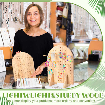 Colingmill 4 Sets Keychain Display Stand Wooden Pegboard Display Stand with 25 Pcs Dowel Rods Oval Bracelet Organizer Holder for Jewelry, Craft Shows, Necklace, Selling, 15.75" x 11.81" (Wood)