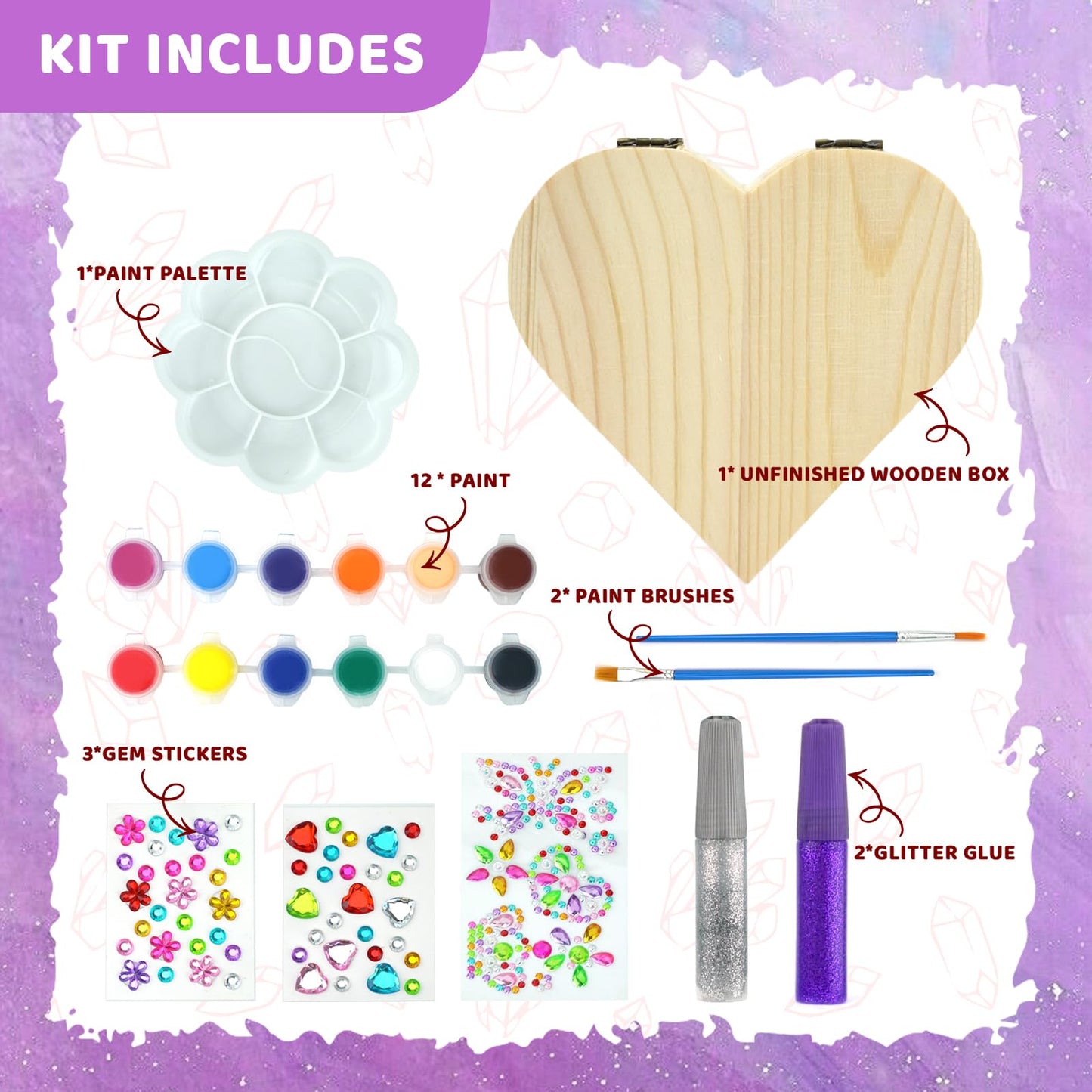 Ambesi Paint Your Own Wooden Jewelry Box, Art Heart Treasure Box Kit for Girls, Decorate Jewelry Box Kit for Kids Ages 4-6, 6-8, DIY Arts and Crafts Gift for Birthday Mother's Day