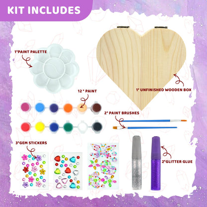 Ambesi Paint Your Own Wooden Jewelry Box, Art Heart Treasure Box Kit for Girls, Decorate Jewelry Box Kit for Kids Ages 4-6, 6-8, DIY Arts and Crafts Gift for Birthday Mother's Day