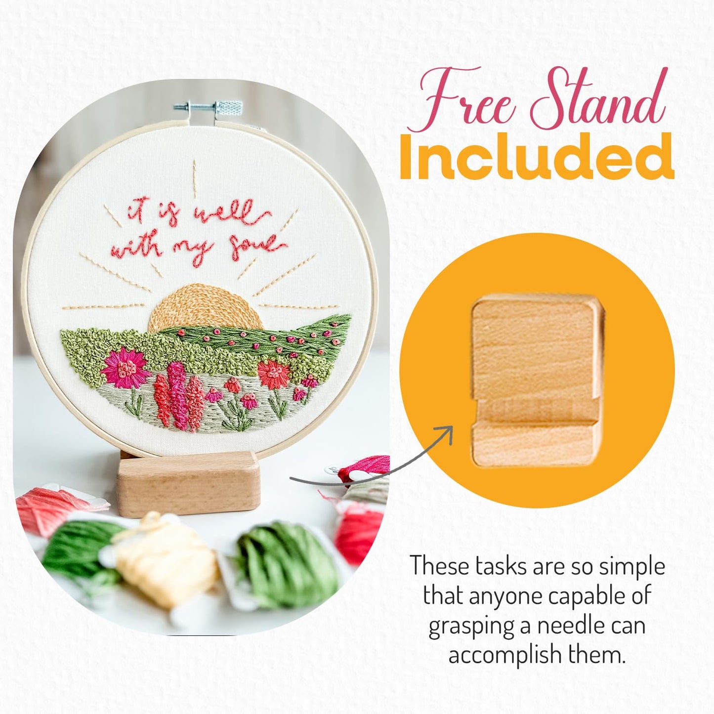 Elly & Grace Christian Embroidery Kit with Embroidery Hoop, Easy Embroidery Kit for Beginners and Adults, Full Embroidery Hoop Kit with Needles and Thread Included (It is Well)